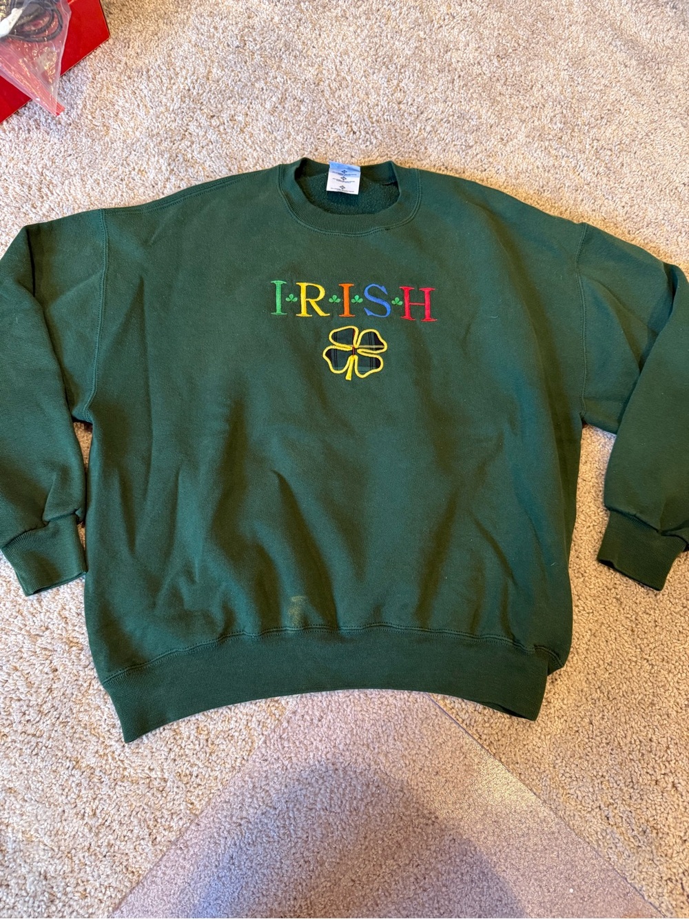 Irish Embroidered Crewneck Sweater - Dark Green Size XL